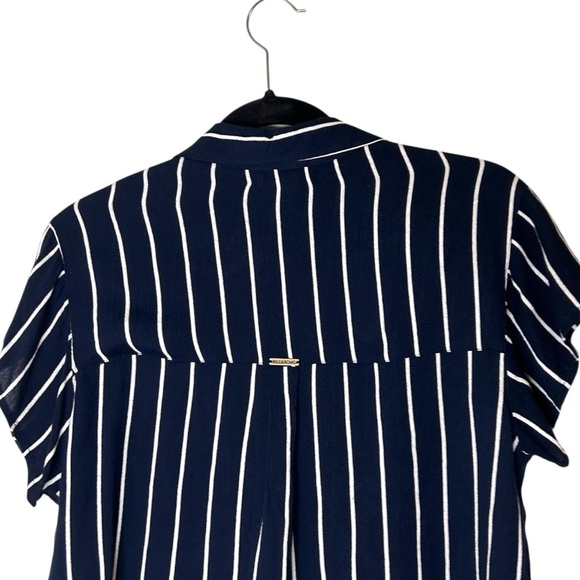 Billabong Tropical Crush Navy Blue Striped Button-Up Crop Top- Size Small - Picture 9 of 14